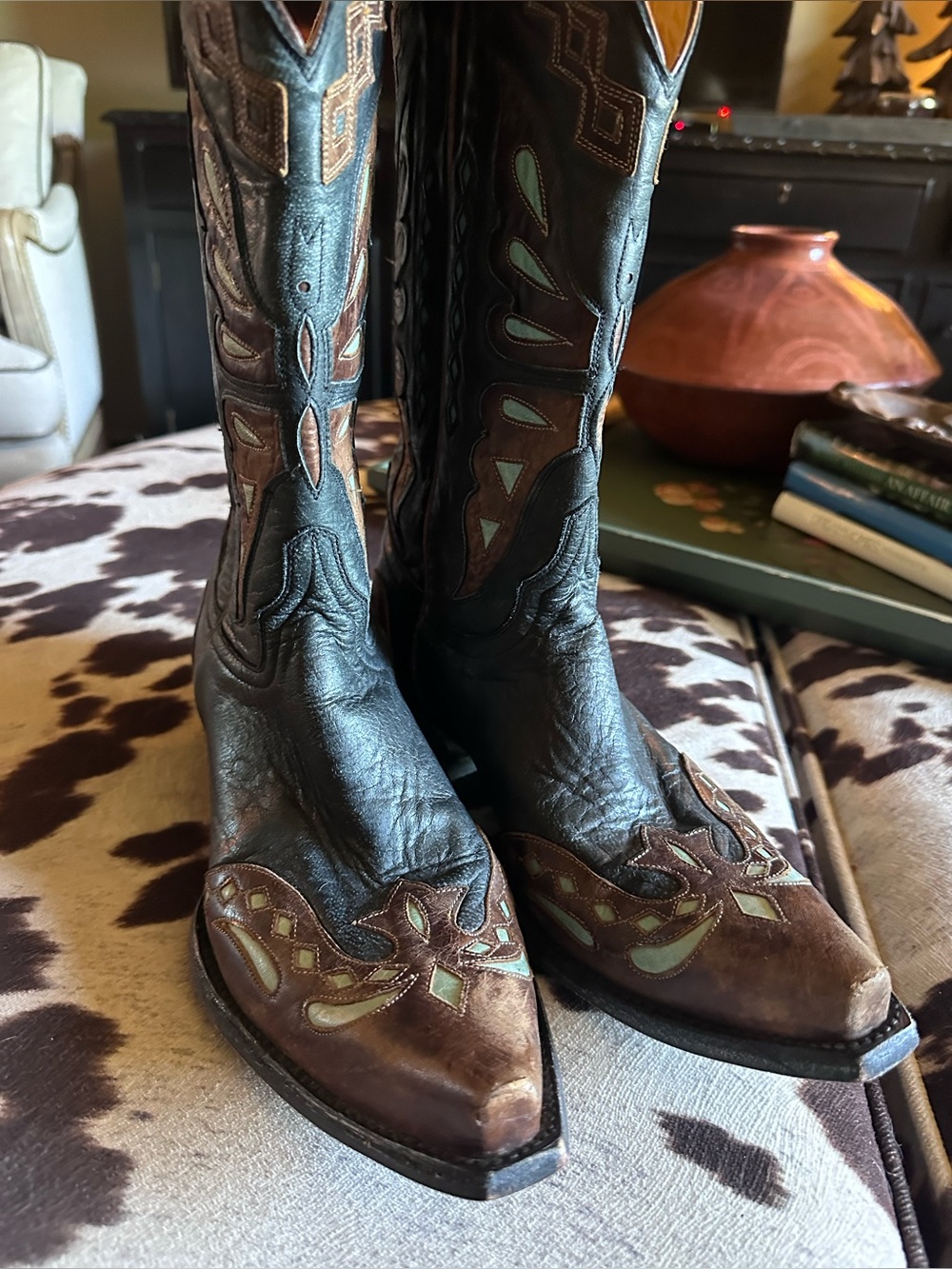 Old Gringo Black and Brown Western Boots with Turquoise Accents